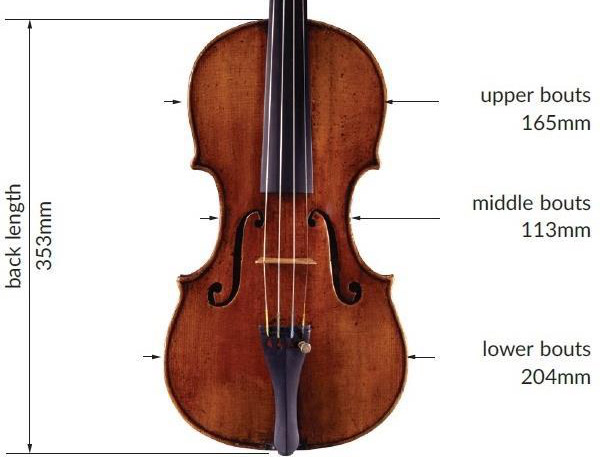 耶穌·瓜奈里1744 年 'de Bériot' 小提琴 'de Bériot' 小提琴尺寸結(jié)構(gòu)圖