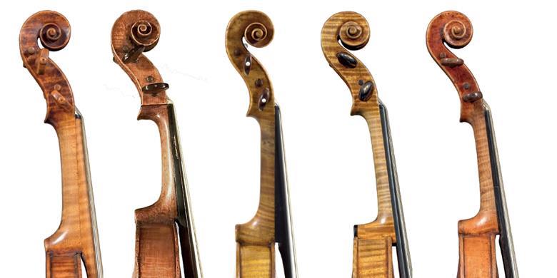 照片：南達(dá)科他大學(xué)國家音樂博物館。Amati、Guarneri、Storioni、Stradivari：Bill Willroth Sr.Stainer：Byron枕頭 　　1613年Girolamo Amati小提琴短笛的對面（左右）；1664 Andrea Guarneri中提琴；1668年雅各布·斯坦納小提琴；1693'Harrison'斯特拉迪瓦里小提琴；1793洛倫佐·斯托里奧尼小提琴